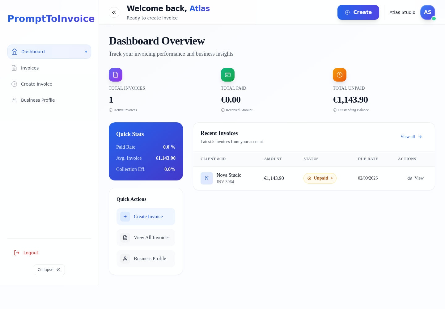 Dashboard with real totals